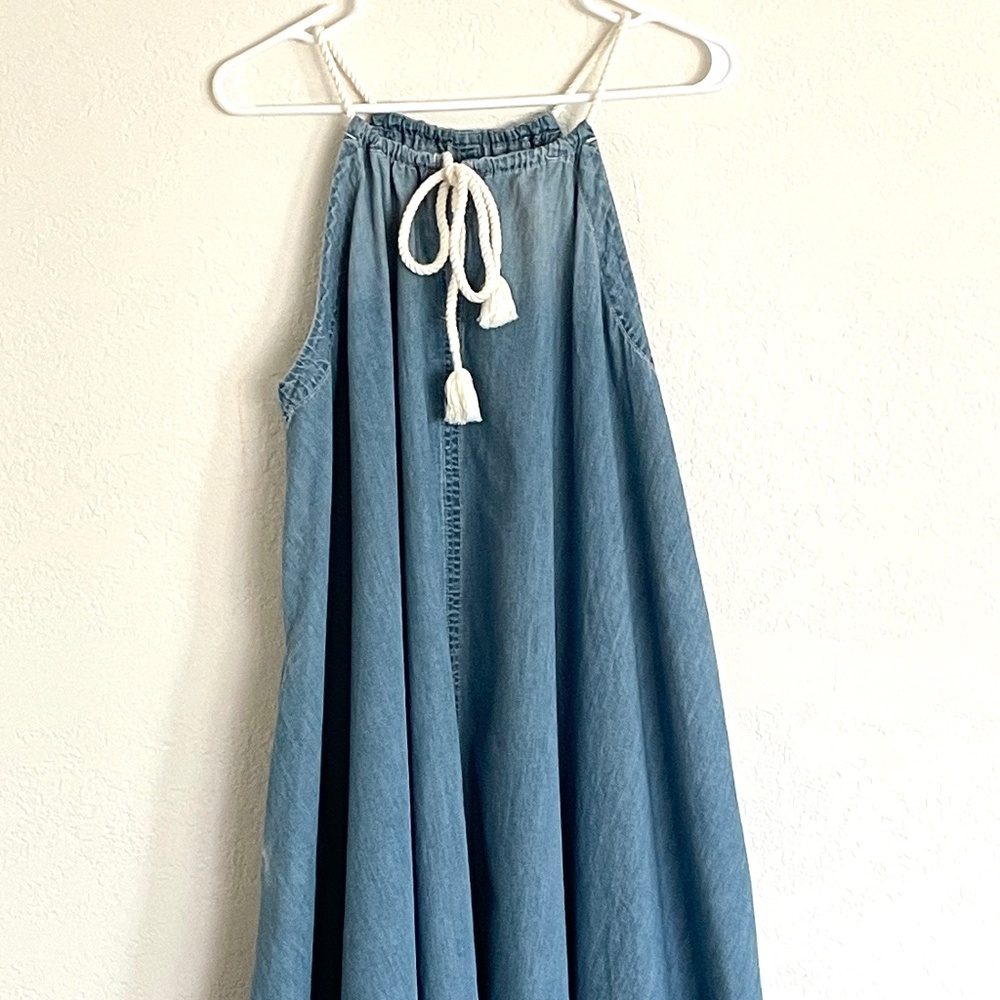 Holding Horses Women's Blue Denim Jean Chambray MEDIUM High Neck Trapeze Dress